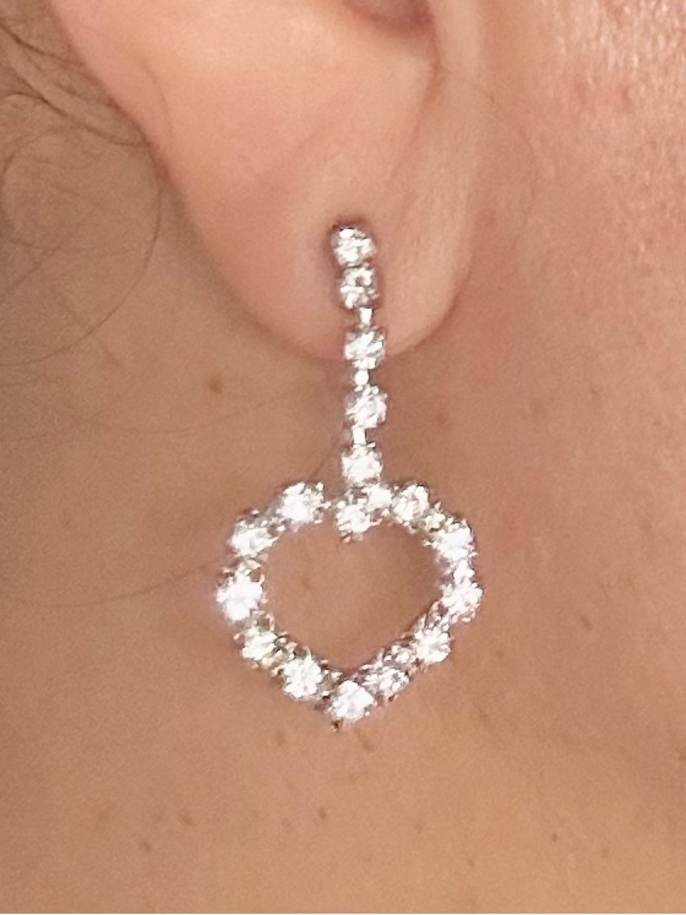 Austrian Crystal Heart Drop Earrings - Silver Tone - Picture 5 of 7